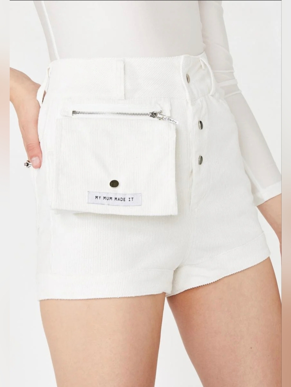 My Mum Made It White Corduroy High Waist Shorts